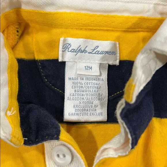 Ralph Lauren Rugby One Piece Yellow Navy Striped Polo 12M - Picture 2 of 5